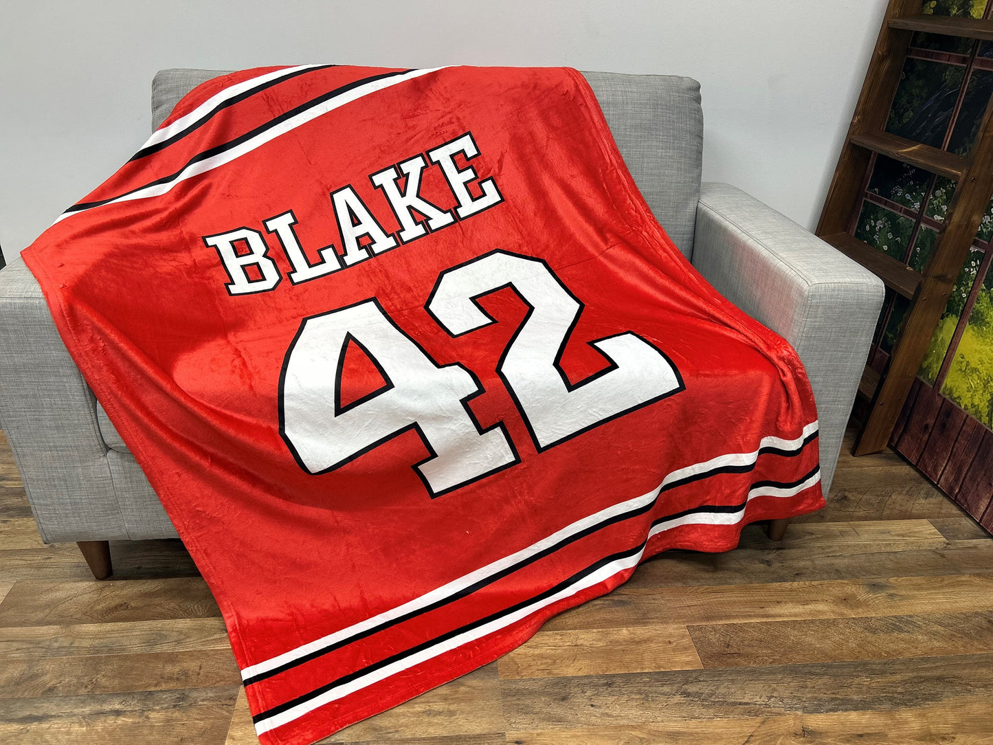 Personalized Sports Jersey Blanket, Custom Name Blanket, Basketball Football Baseball Blanket, Gift for him, Team Gift, Fleece + Sherpa