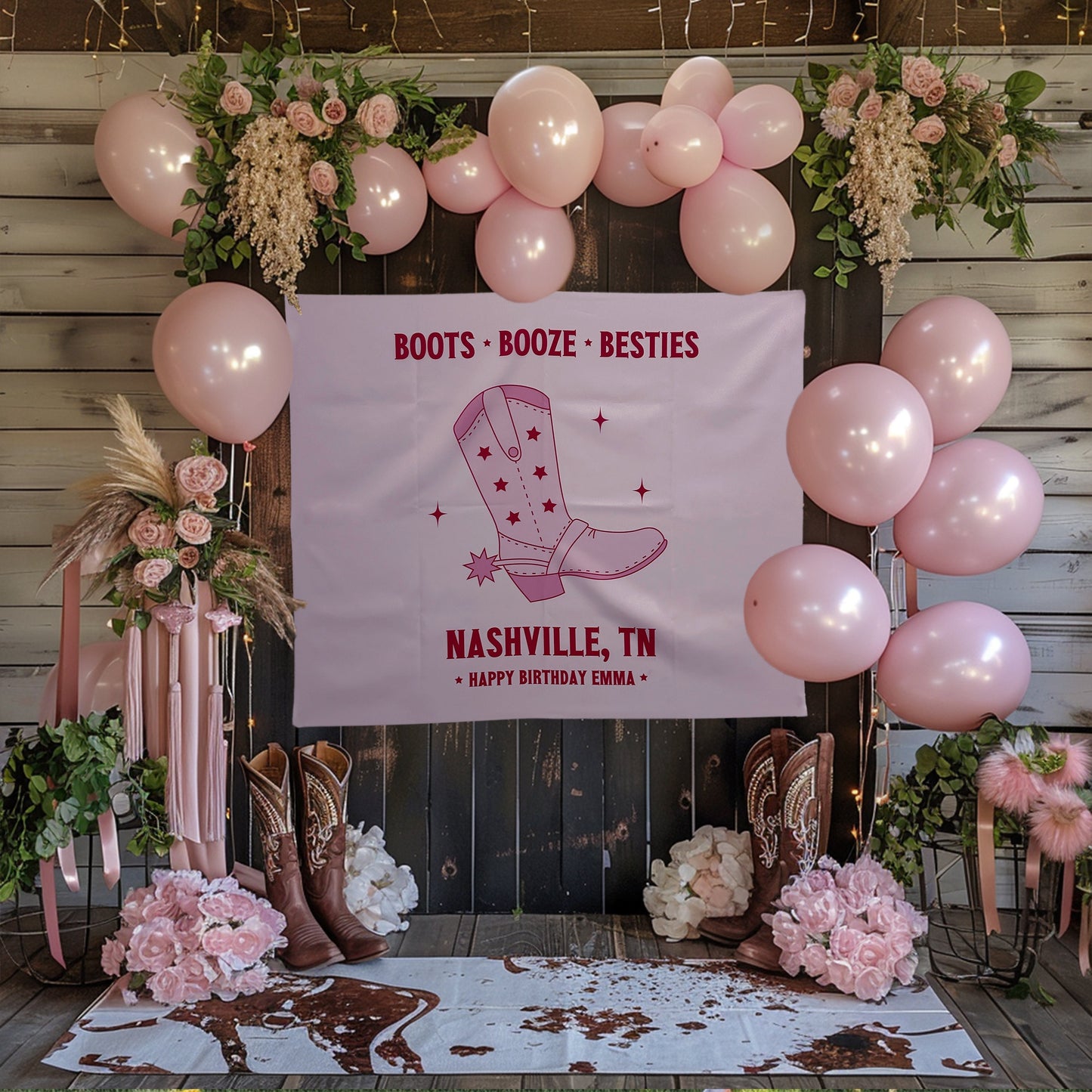 Custom Bachelorette Banner | Personalized Backdrop for Nashville Bach Weekend | Multiple Sizes and Built-In Hang Ties, Nashville Theme Party