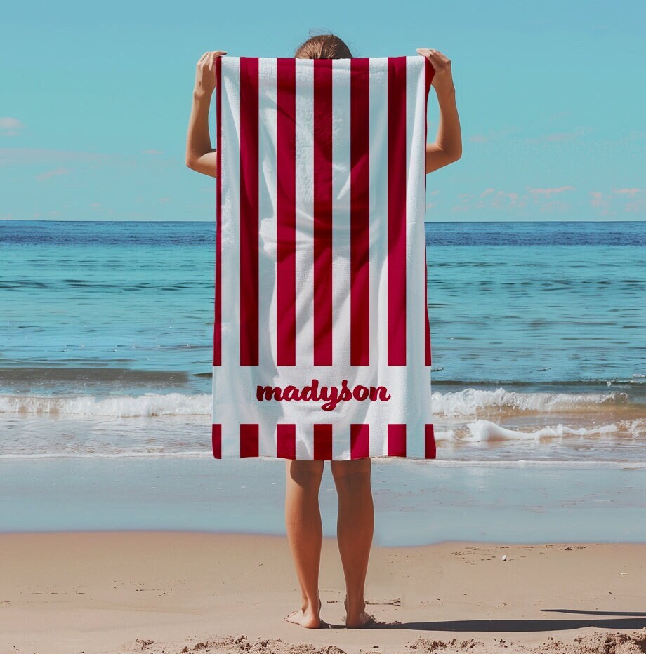 Personalized Beach Towel, Name Pool Towel, 30"x60" Towel, Personalized Towel with Name, Gift for Kids, Cabana Stripe Beach Towel