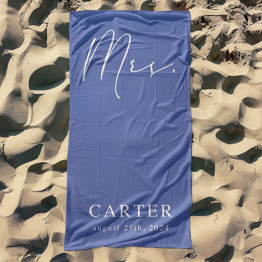 Custom Bride Beach Towel, Custom Mr & Mrs Pool Towel, 30"x60" Beach Towel, Personalized Gift for Newlyweds, Honeymoon Gift, Wedding Gift