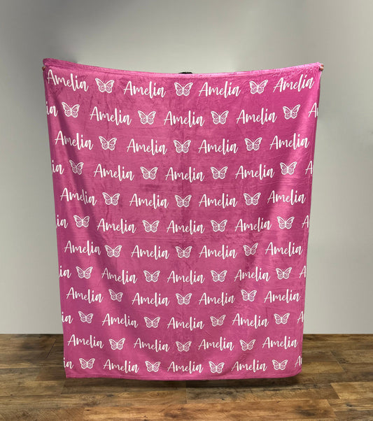 Personalized Custom Blanket with Butterflies, Girl Blanket Gift, Baby Blanket Gift, Kids Blanket, Personalized Gift, Gift for Her