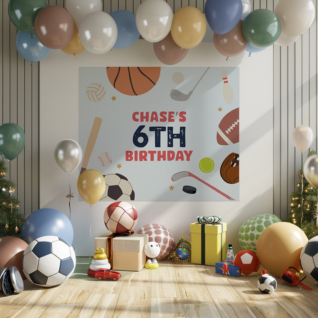 Sports Custom Birthday Banner, Personalized Birthday Banner for Kids, Custom Banner, Baseball Football Basketball Birthday Theme