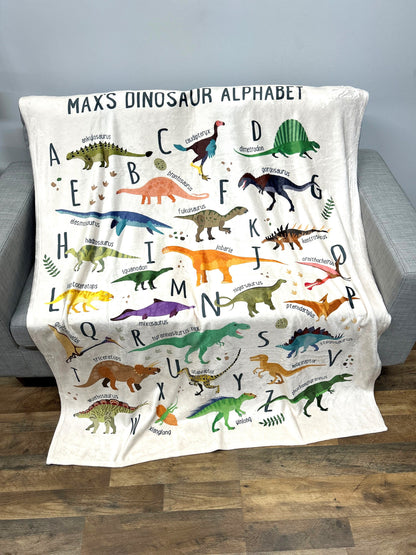 Personalized Kids Dinosaur Alphabet Blanket, Boy Blanket, Baby Blanket, Kids Blanket, Personalized Gift, Gift for Baby and Toddlers