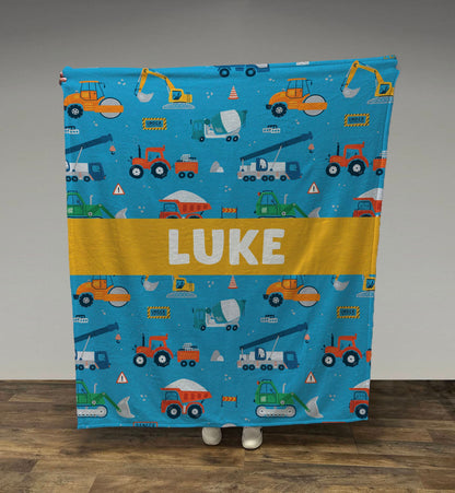 Personalized Kids Blanket with Construction Trucks, Boy Blanket, Baby Blanket, Kids Blanket, Personalized Gift, Gift for Baby and Toddlers