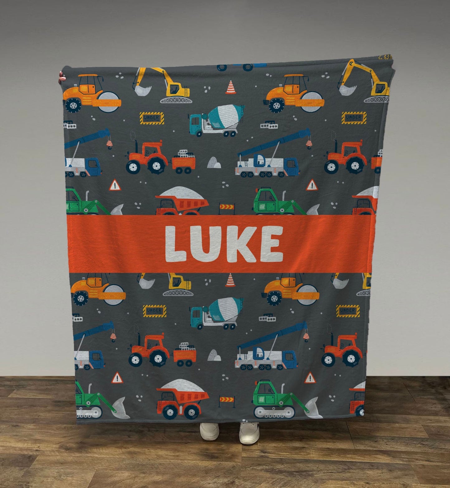 Personalized Kids Blanket with Construction Trucks, Boy Blanket, Baby Blanket, Kids Blanket, Personalized Gift, Gift for Baby and Toddlers