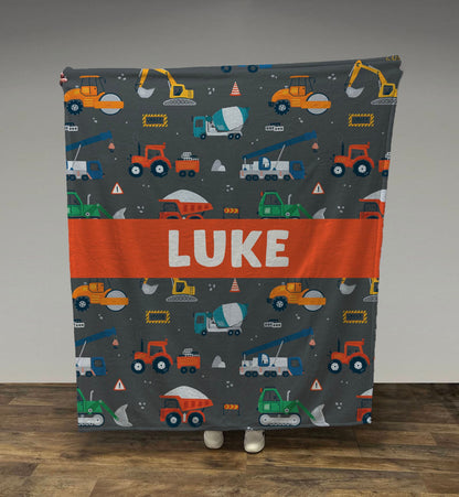 Personalized Kids Blanket with Construction Trucks, Boy Blanket, Baby Blanket, Kids Blanket, Personalized Gift, Gift for Baby and Toddlers
