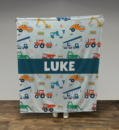 Personalized Kids Blanket with Construction Trucks, Boy Blanket, Baby Blanket, Kids Blanket, Personalized Gift, Gift for Baby and Toddlers