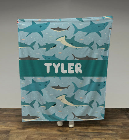 Personalized Kids Shark Blanket, Add a Name, Boy Blanket, Baby Blanket, Kids Blanket, Personalized Gift, Gift for Baby and Toddlers