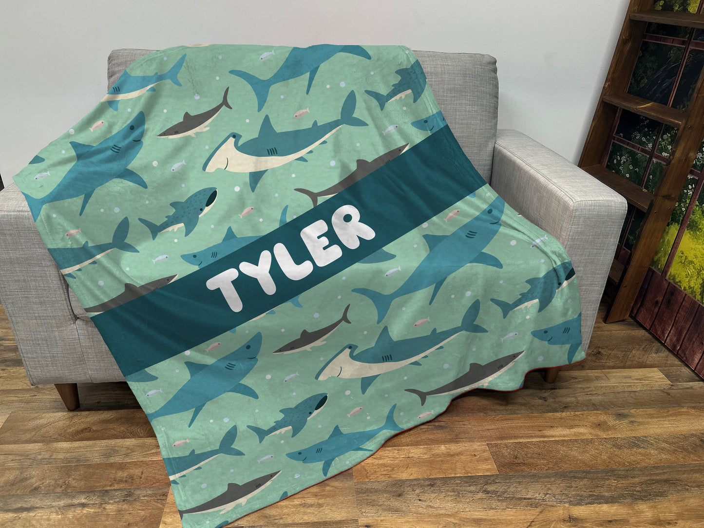 Personalized Kids Shark Blanket, Add a Name, Boy Blanket, Baby Blanket, Kids Blanket, Personalized Gift, Gift for Baby and Toddlers