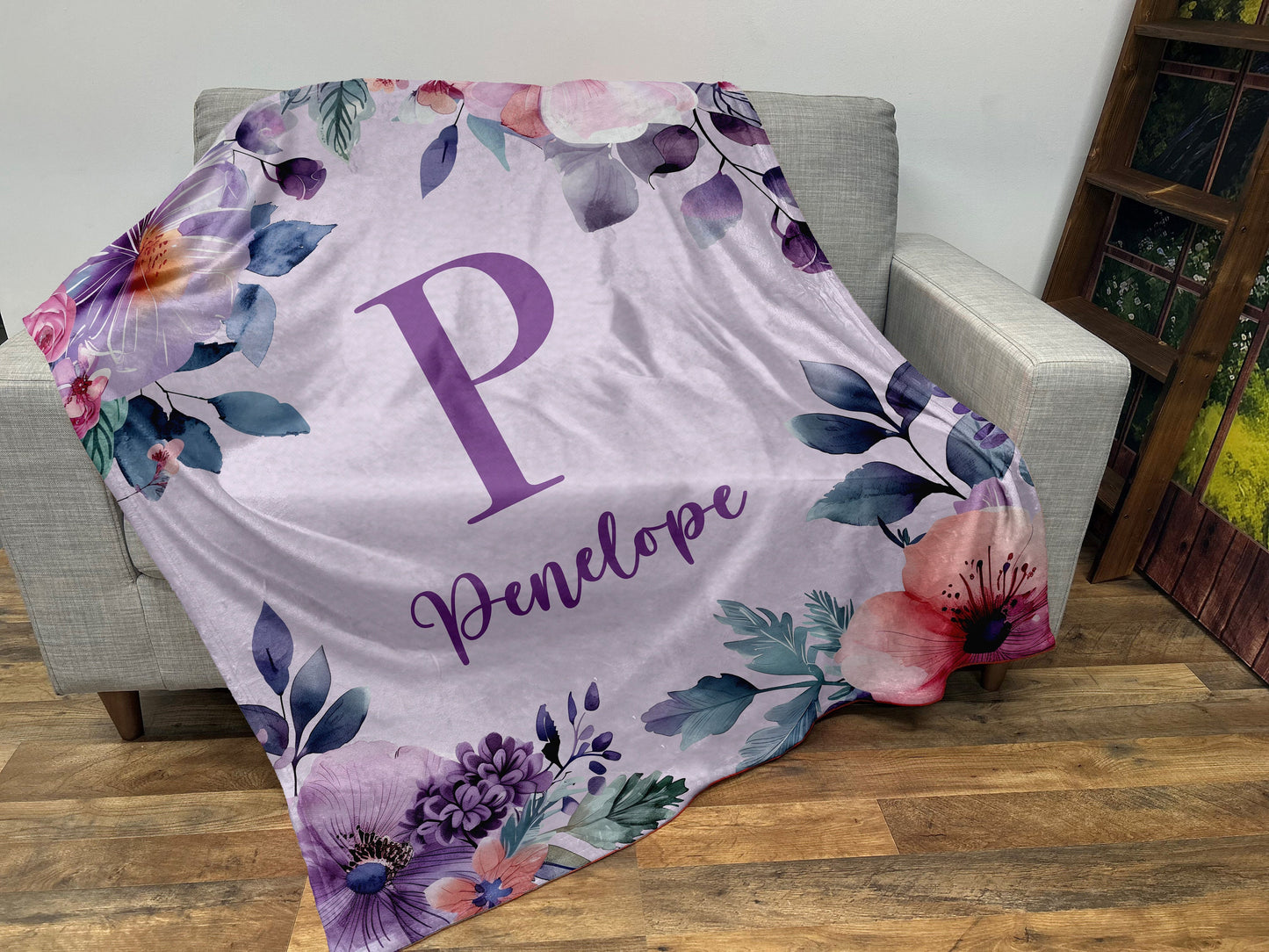 Monogram Floral Blanket, Floral Baby Blanket, Personalized Custom Name Blanket, 3 sizes Fleece/Sherpa, Baby/Girl/Boy/Adult Blanket