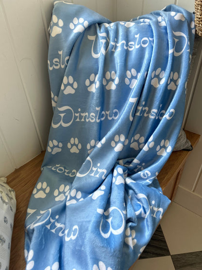 Personalized Blanket for Pets | Fleece Blanket with Name & Color of Your Choice | Pet Blankets, Gifts for Cats and Dogs w/ Paw Print