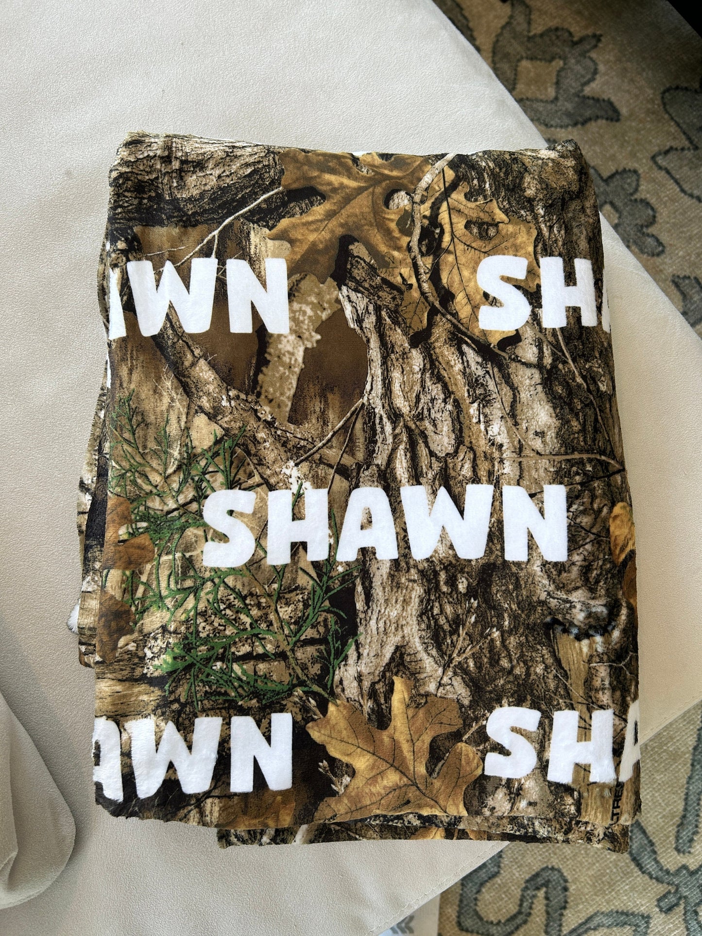 Personalized Name Blanket in Camo | Realtree Camouflage 50" x 60" Throw Blanket with Name & Color of Your Choice | Christmas Gift