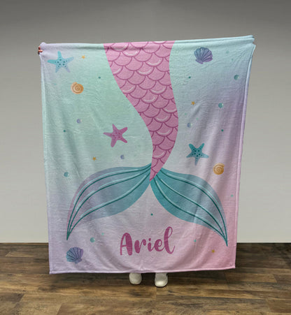 Custom Mermaid Tail Blanket, Mermaid Name Blanket, Girl Blanket Gift, Baby Blanket Gift, Kids Blanket, Personalized Gift, Gift for Her