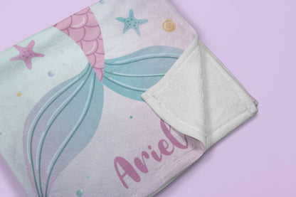 Custom Mermaid Tail Blanket, Mermaid Name Blanket, Girl Blanket Gift, Baby Blanket Gift, Kids Blanket, Personalized Gift, Gift for Her