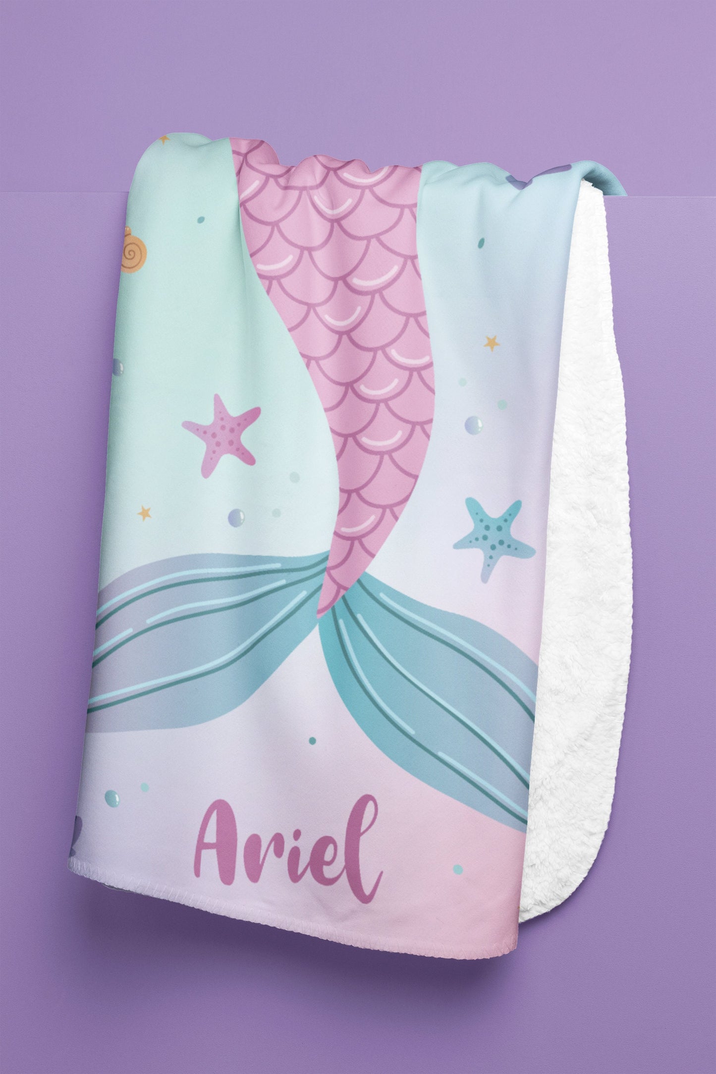 Custom Mermaid Tail Blanket, Mermaid Name Blanket, Girl Blanket Gift, Baby Blanket Gift, Kids Blanket, Personalized Gift, Gift for Her