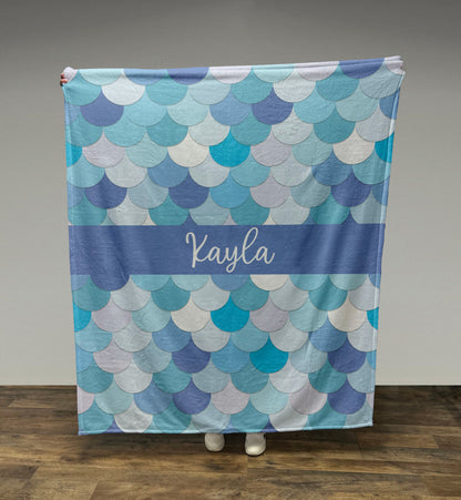 Personalized Mermaid Scales Name Blanket, Girl Blanket Gift, Baby Blanket Gift, Kids Blanket, Personalized Gift, Gift for Her