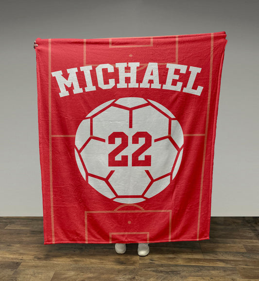 Custom Soccer Blanket with Name and Number, Custom Name Blanket, Soccer Blanket, Sports Blanket, Team Gift, Gift for him, Soccer Gift