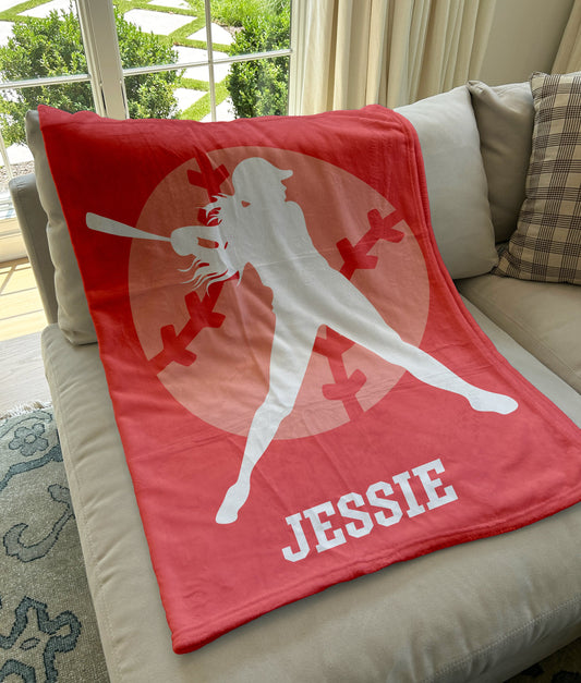 Custom Softball Blanket, Custom Name Blanket, Softball Blanket, Sports Blanket, Team Gift, Softball Gift, Fleece/Sherpa, 50+ colors