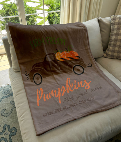 Fall Pumpkin Farm Blanket, Fleece/Sherpa, 30+ Colors, Baby/Girl/Boy/Adult Blanket, Custom Gift, Personalized Blanket, Fall Decor