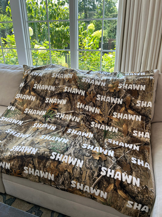 Personalized Name Blanket in Camo | Realtree Camouflage 50" x 60" Throw Blanket with Name & Color of Your Choice | Christmas Gift