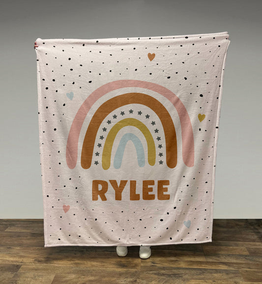 Boho Rainbow Personalized Name Blanket, 3 sizes Fleece/Sherpa, 30+ Colors, Baby/Girl/Boy/Adult Blanket, Custom Gift, Personalized Blanket