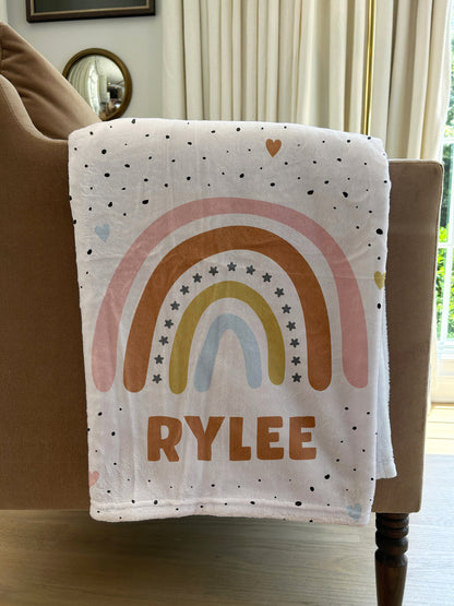 Boho Rainbow Personalized Name Blanket, 3 sizes Fleece/Sherpa, 30+ Colors, Baby/Girl/Boy/Adult Blanket, Custom Gift, Personalized Blanket