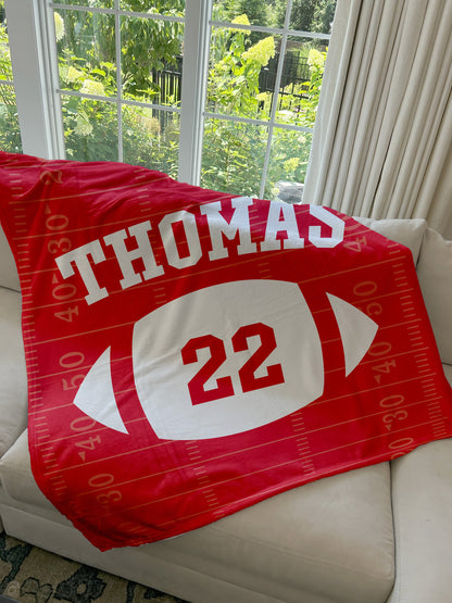 Custom Football Blanket with Name and Number, Custom Name Blanket, Football Blanket, Sports Blanket, Team Gift, Gift for him, Football Gift