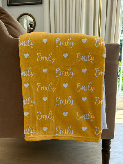 Personalized Custom Blanket with Hearts, Girl Blanket Gift, Baby Blanket Gift, Kids Blanket, Personalized Gift, Gift for Her