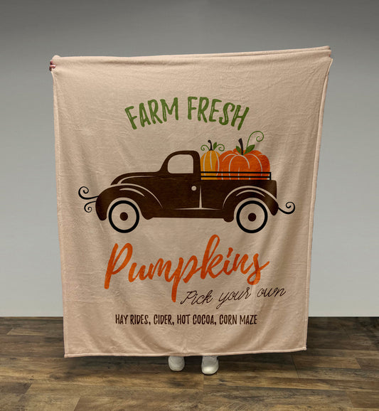 Fall Pumpkin Farm Blanket, Fleece/Sherpa, 30+ Colors, Baby/Girl/Boy/Adult Blanket, Custom Gift, Personalized Blanket, Fall Decor