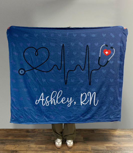 Custom Nurse Name Blanket Blue, Fleece/Sherpa, Custom Gift, Personalized Blanket, Nurse Gift, Nurse Appreciation, Gift for Her, Gift for Him